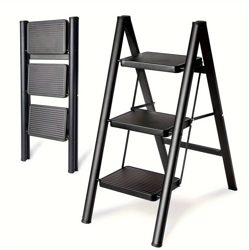 3 - Step Aluminum Lightweight Folding Step Stool, Black