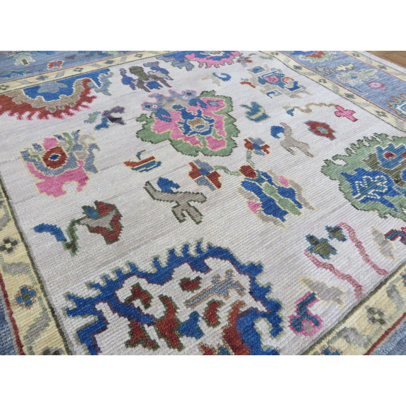 Hadin One-of-a-Kind 5'11" Square Wool Area Rug in Beige/Pink/Sage Green/Light Blue