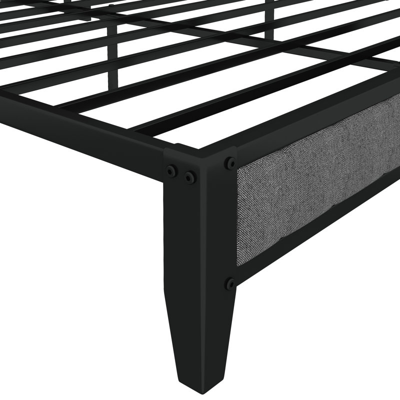Structure de lit pleine tête de lit tapissier gris satiné avec plateforme en métal et ton de charge, Gris clair, Lit double