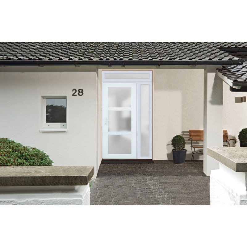Façade extérieure pré-montée Fibre de verre porte givrée / Manux 8552 soie blanche / côté extérieur Fenêtre / Bureau Portes d'entrée commerciales et résidentielles Garage de garage - l 36 po x H 80 po - Gauche à l'intérieur