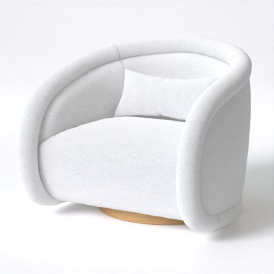 Swivel Accent Chair – 34″ Wide, Frosty White Bouclé Upholstery, 360° Swivel with Solid Wood Base, Modern Living Room Chair