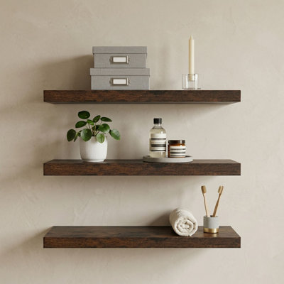 16“W Floating Shelves for Wall Decor, Kitchen, Bathroom, Workspace(set Of 3), Dark Brown