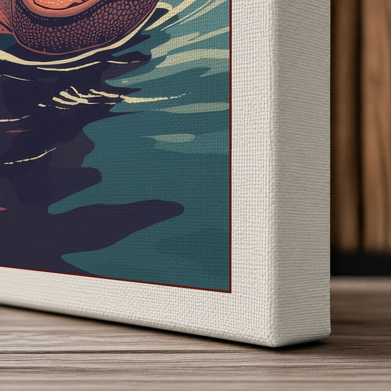 Hippopotamus Rising Retro - Wrapped Canvas, 18x12 - 45.7 x 30.5 cm, Cream Border