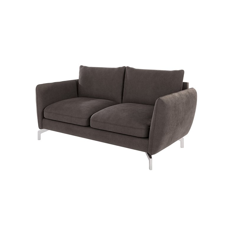 Modern Sofa 2 Seater  with Silver Metal Legs, Brown - Khaki