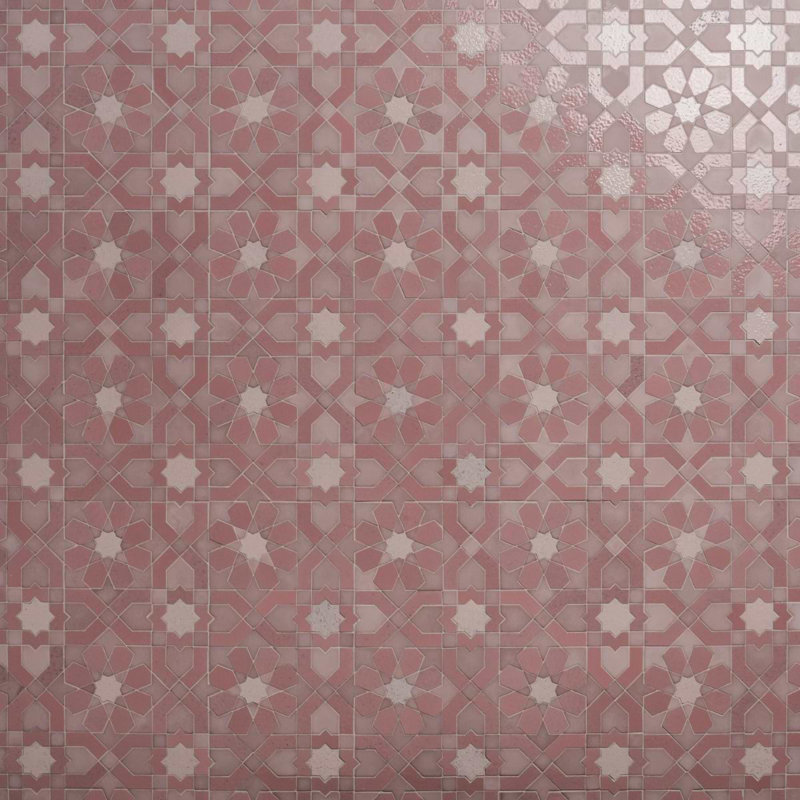 Cantico Fes Mixed Finish Lava Stone And Cement Mosaic Tile, Terracotta Rosa