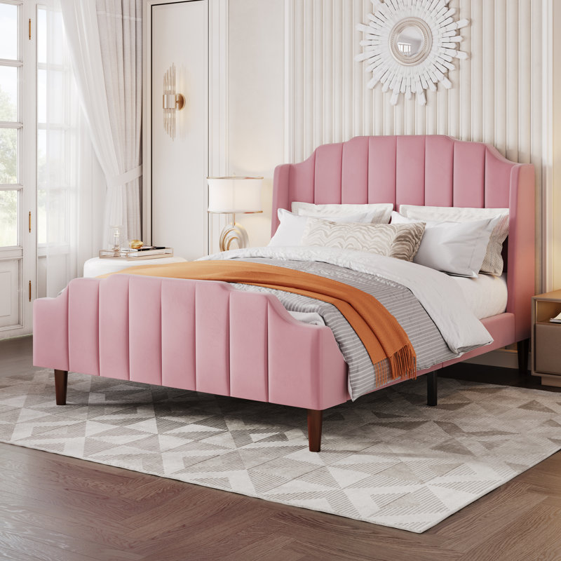 Malalia Upholstered Wingback Bed, Jade Green