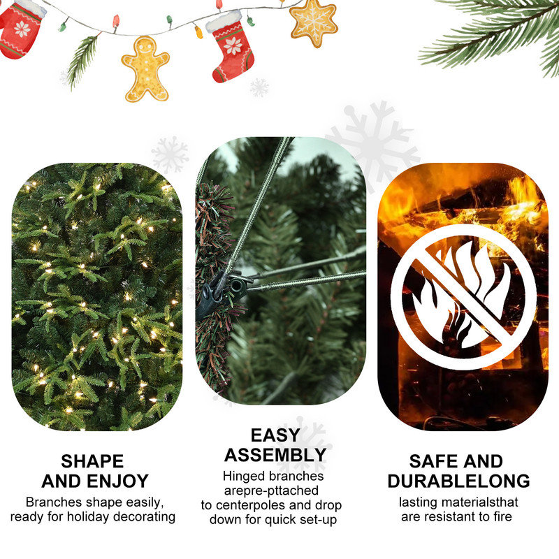 Arbre de Noël artificiel pré-éclairé 6,5 pi avec lumières blanc chaud, 2225 pointes, pin articulé PE + PVC et support pliable
