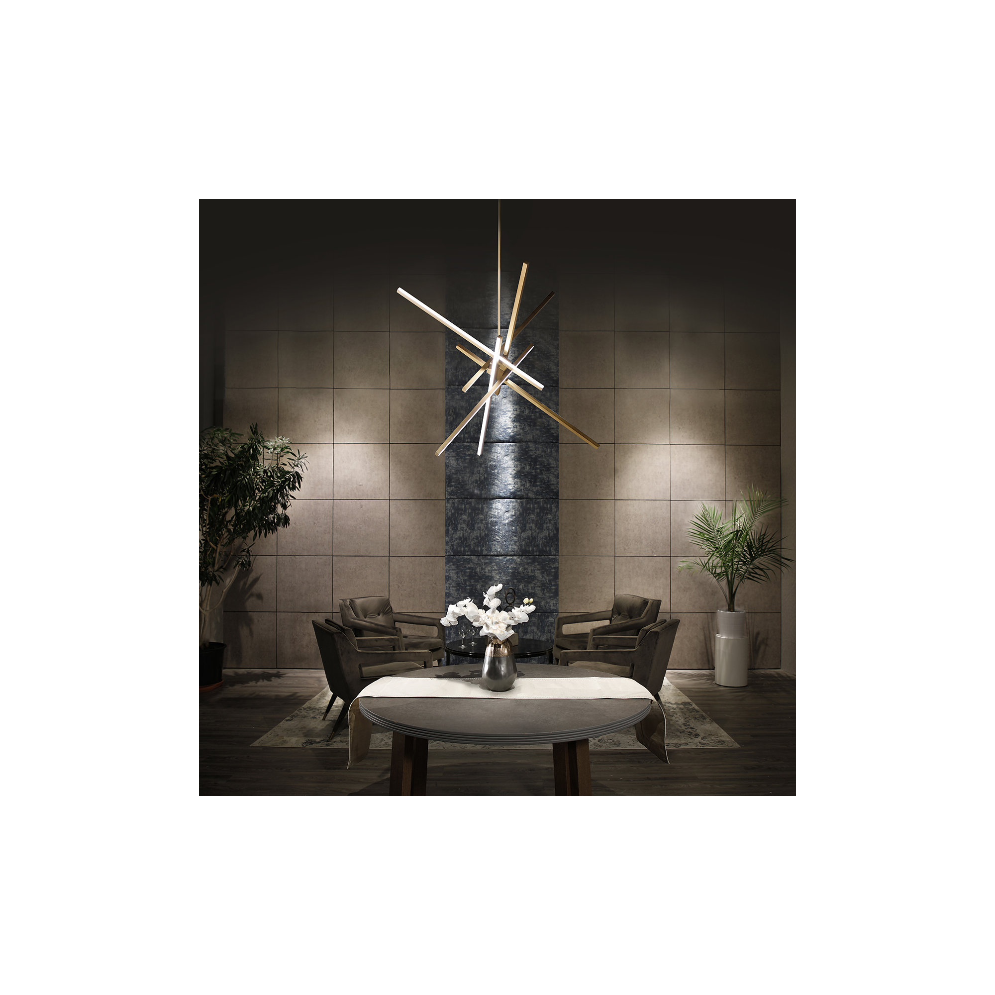 Rochelle 6-Light Sputnik Dimmable Integrated LED Pendant , Aged Brass, 39"