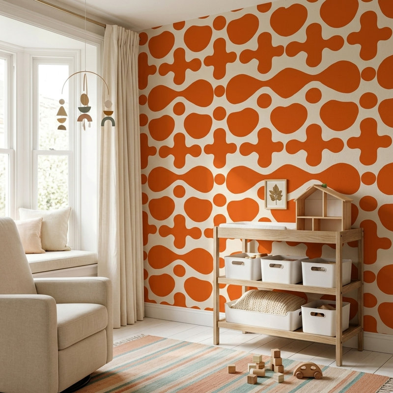 Mid Century Modern Wallpaper Retro Abstract Removable Wall Decor, Peel and Stick