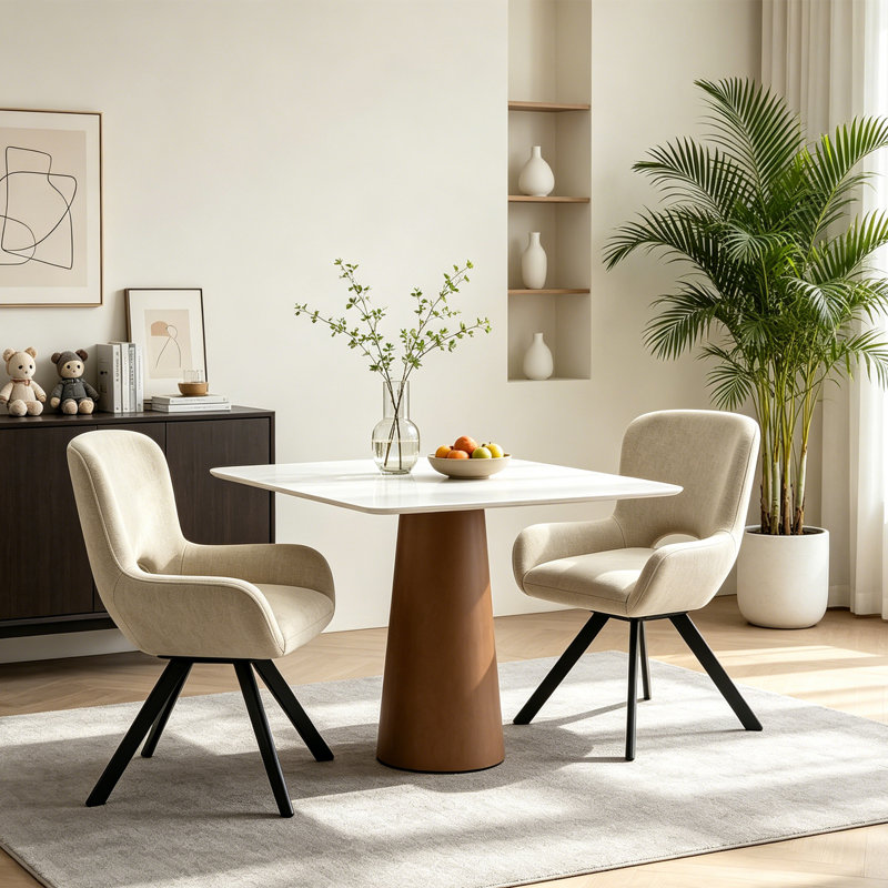 Chaise de salle à manger rembourrée moderne en chenille avec pieds en métal et dossier ergonomique (ensemble de 2)