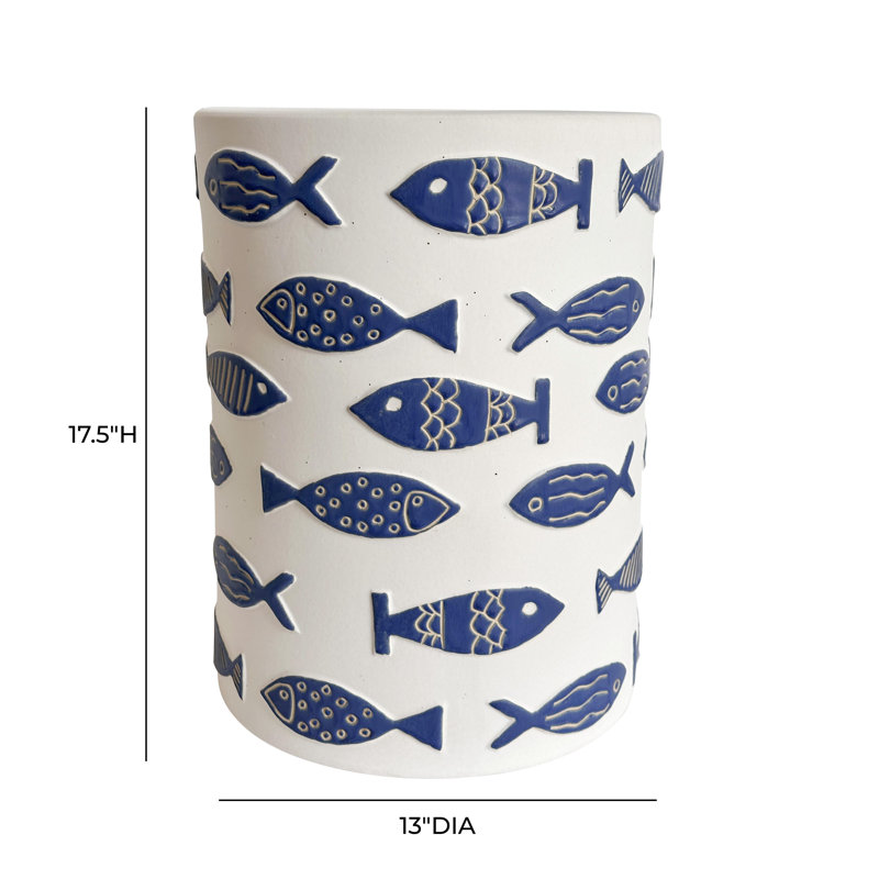 Tempest Ceramic Table In Blue Fish