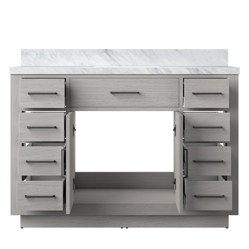White Oak Single Bath Vanity With 48 - Inch Width, 22 Depth, Marble Top, Solid Wood Construction, Soft Close Functionality In Oak, In. W, D, Featuring Surface, Frame, Closing Function