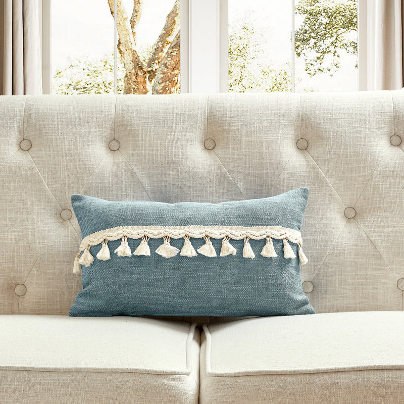 Housse de coussin à pompons My Cottage Home, Bleu