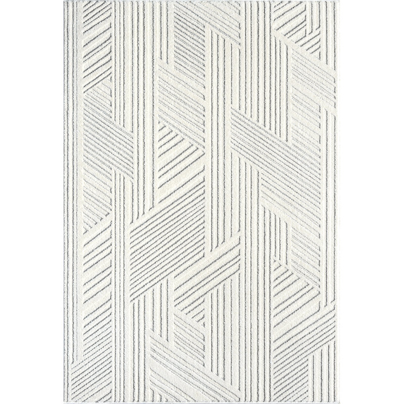 Abani Cupp COZ130A Modern Cream Grey Criss Cross Intertwined Lines Area Rug, Rectangle 7'11" x 10'2"