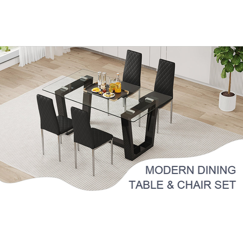 Table And Chair Set A Rectangular Dining Table With 4 PU Chairs