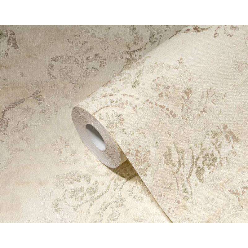 Rouleau de papier peint L 33 pi x l 21 po Dhmendar, Beige crème / or métallique