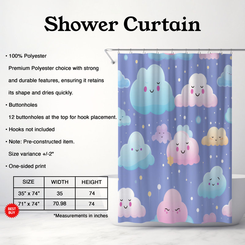 Rideau de douche Cloudy, L 71 po x L 74 po