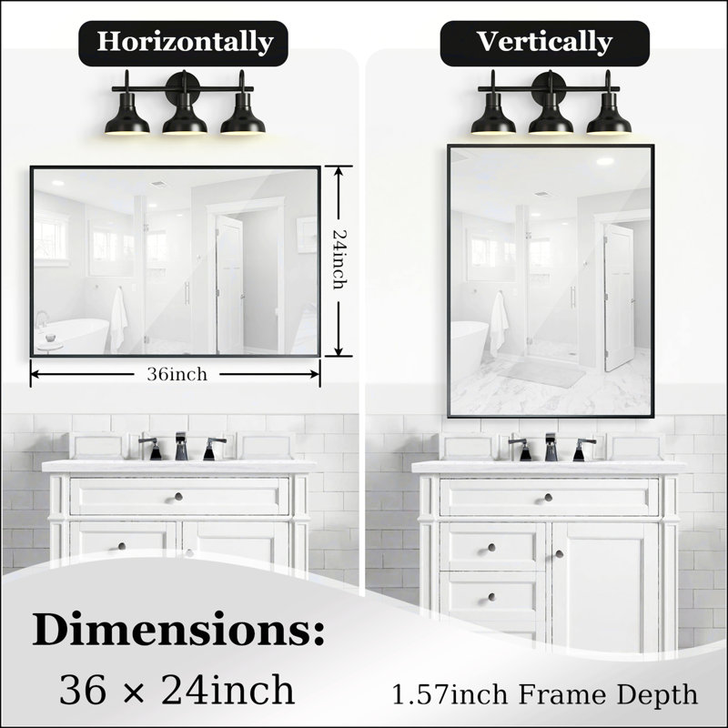 Élégant miroir de salle de bain avec verre flottant et cadre résistant à la rouille, idéal pour les décors modernes et industriels.