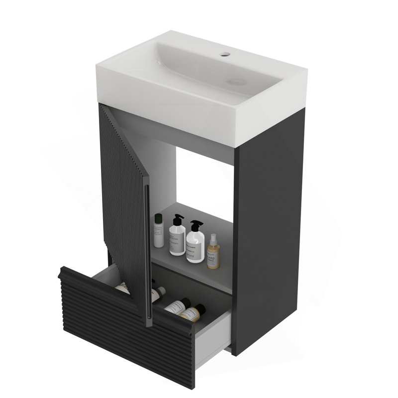 Meuble-lavabo 20 po rayé noir mat SANS lavabo, armoire de salle de bain autoportante pour salle de bain moderne, Noir