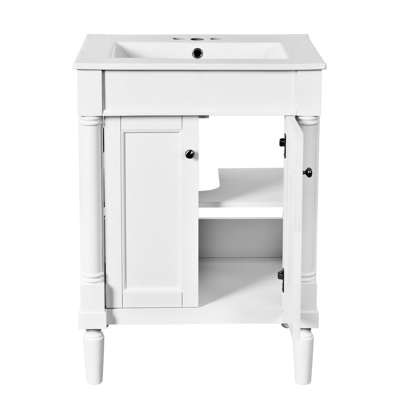 De meuble-lavabo moderne "- lavabo simple avec lavabo supérieur et armoire de rangement à 2 niveaux, grandes tablettes pour l'organisation