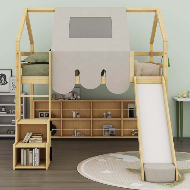 Structure de lit avec tente Armelia, Naturel / Beige, Double