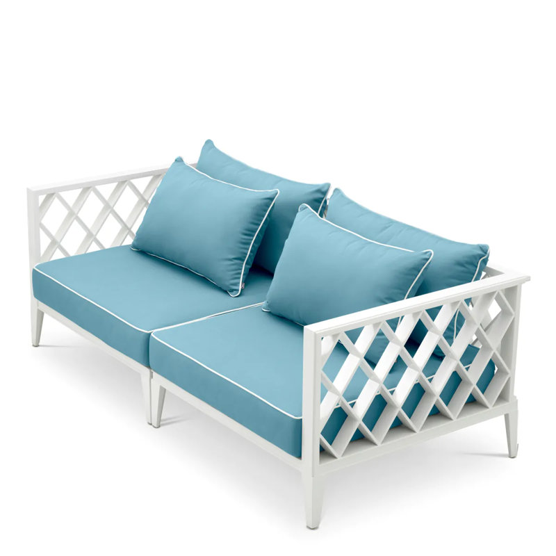 Outdoor 2 - Seat Loveseat, Mineral Blue Cushion/White Frame