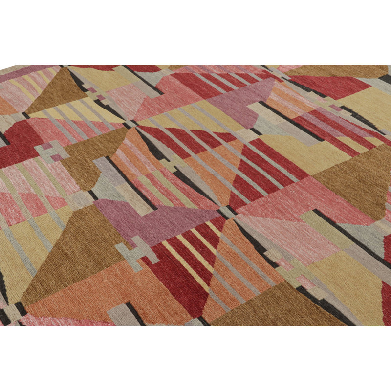 Scandinavian Hand Knotted Geometric Area Rug, Rectangle 10' x 14'