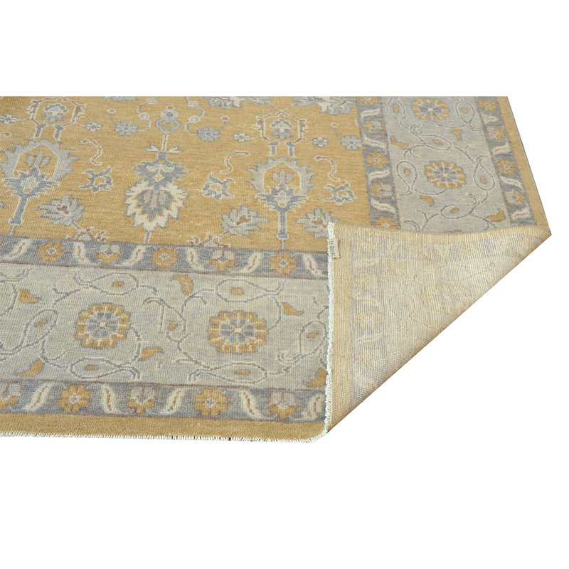 Tapis en laine noué à la main en jaune / gris, Rectangle de 2 pi x 3 pi