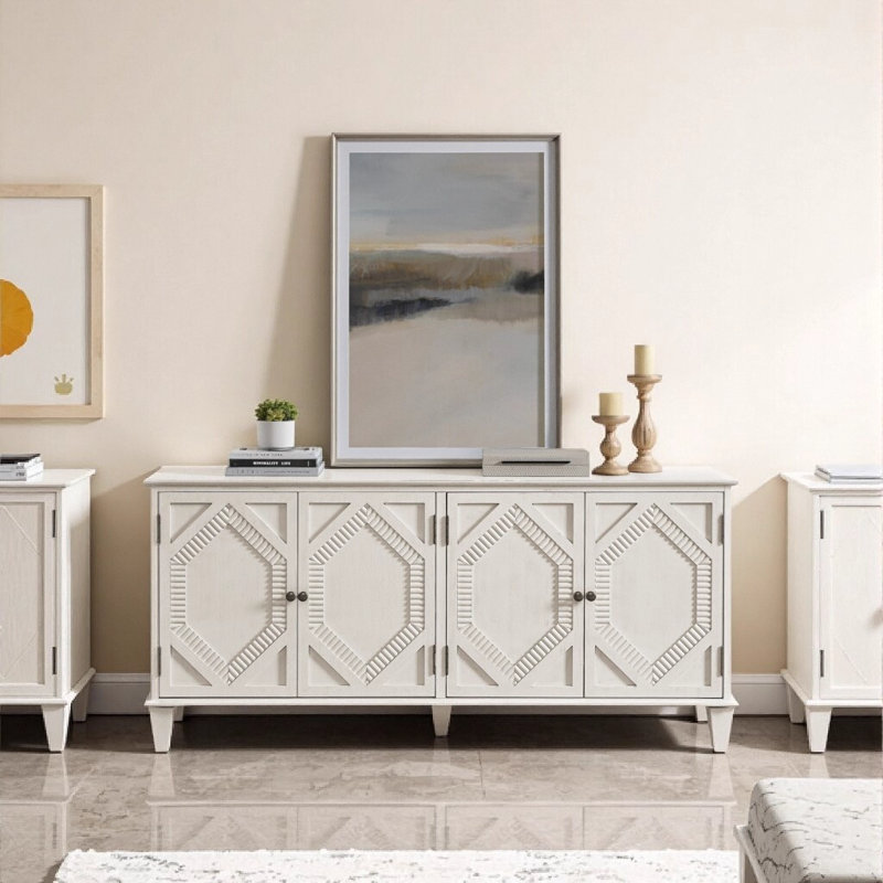Buffet 65,2 "Mid Century Modern Buffet avec rangement, blanc antique, Blanc