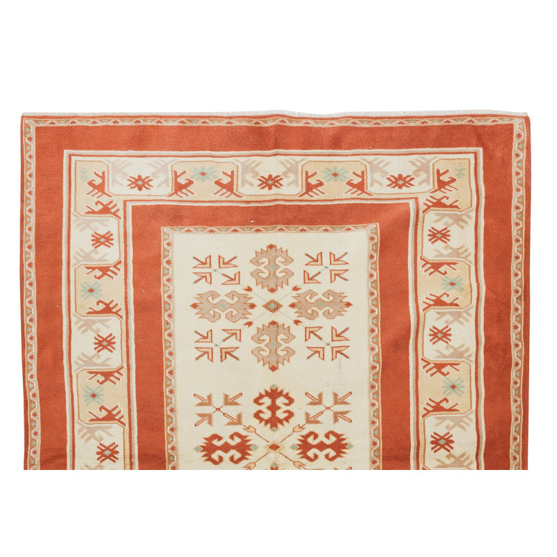 Tapis turc moderne noué à la main de couleur rouge et crème 100% laine