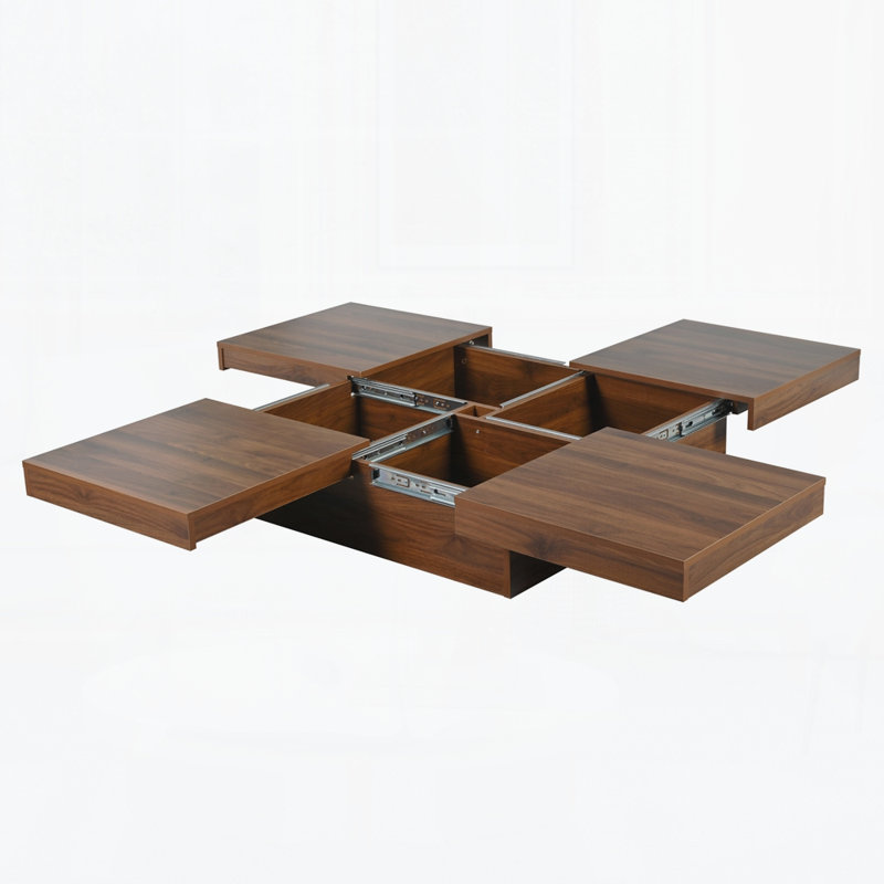 Table basse carrée en placage avec plateau coulissant et rangement, Walnut