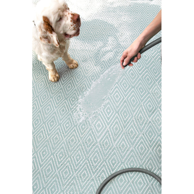 Diamond Handwoven Indoor/Outdoor Rug, Rectangle 4' x 6', Light Blue/Ivory