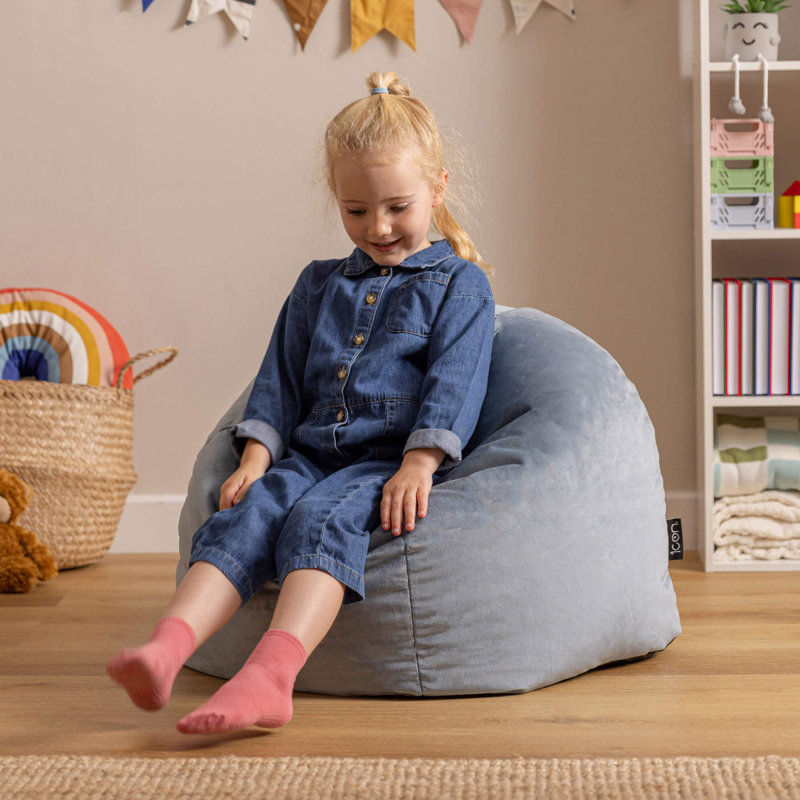 icon Kids Kingston Velvet Classic Bean Bag, Yellow, Mineral Blue