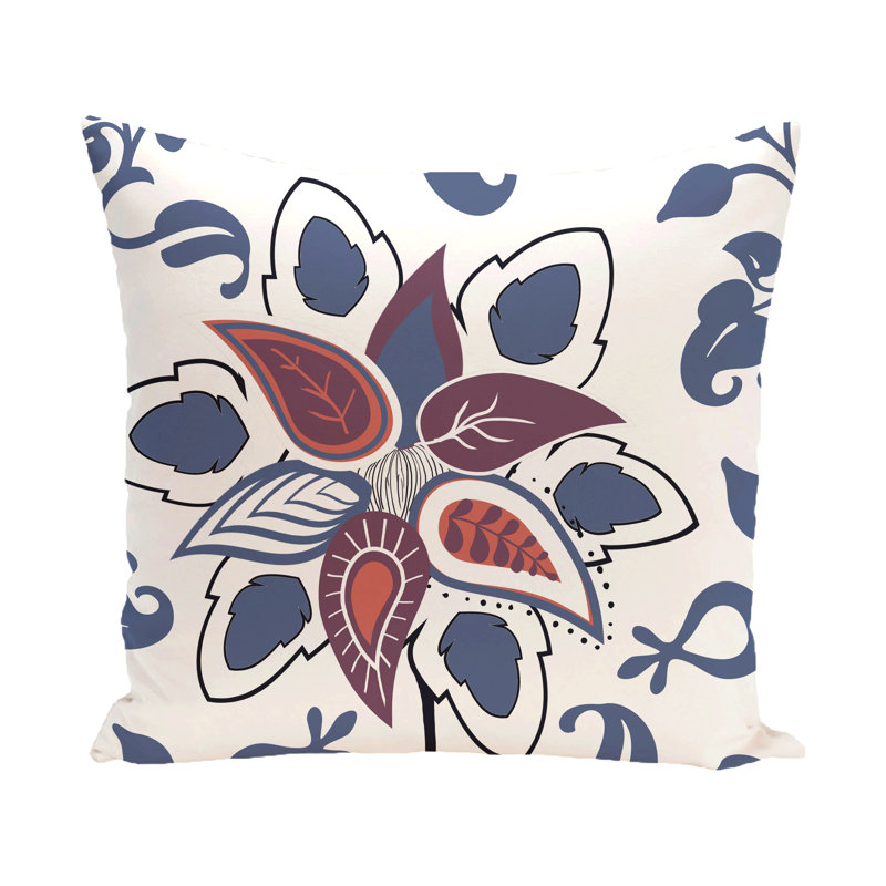 Housse et insert de coussin carré Botanical Blooms, 16" x 16", Bleu