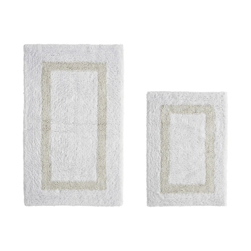 Broshous Premium 100% Cotton 2370 GSM 2-Piece Bath Rug Set, Ultra Plush Tufted Bathroom Mats, Super Absorbent OEKO-TEX® Certified, Reversible, Machine Washable, Spa-Like Comfort, White/Ivory