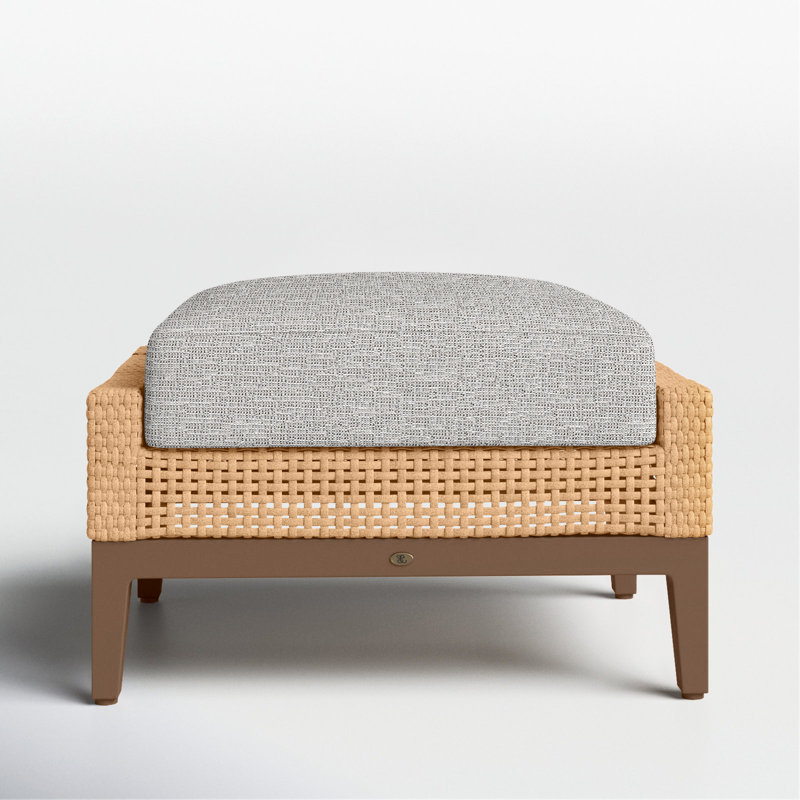 Repose-pieds d'extérieur tissé en osier Peninsule, Pas de passepoil + bourre standard, Tweed caramel
