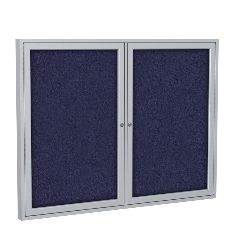 Panneau de bulletin fermé 2 portes, Satin, Bleu, 36" x 60"