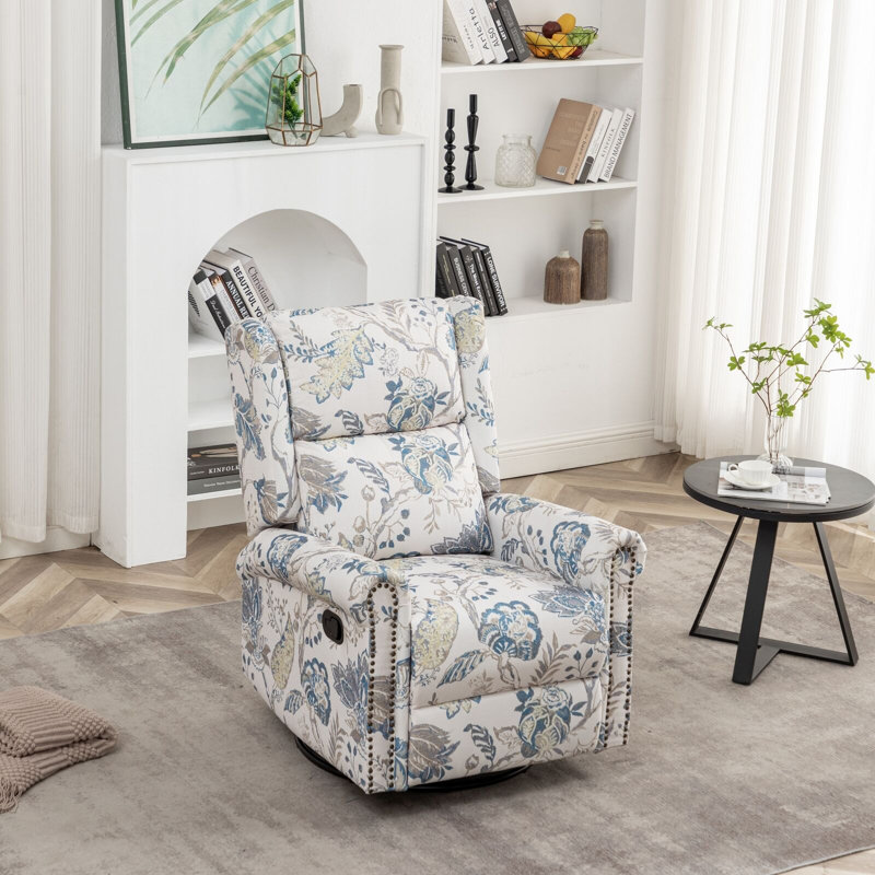 Quantico 92cm Wide Swivel Wing Chair Recliner, Blue