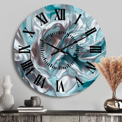 Silver Blue Dancing Colors - Abstract Marble Black Face Wall Clock