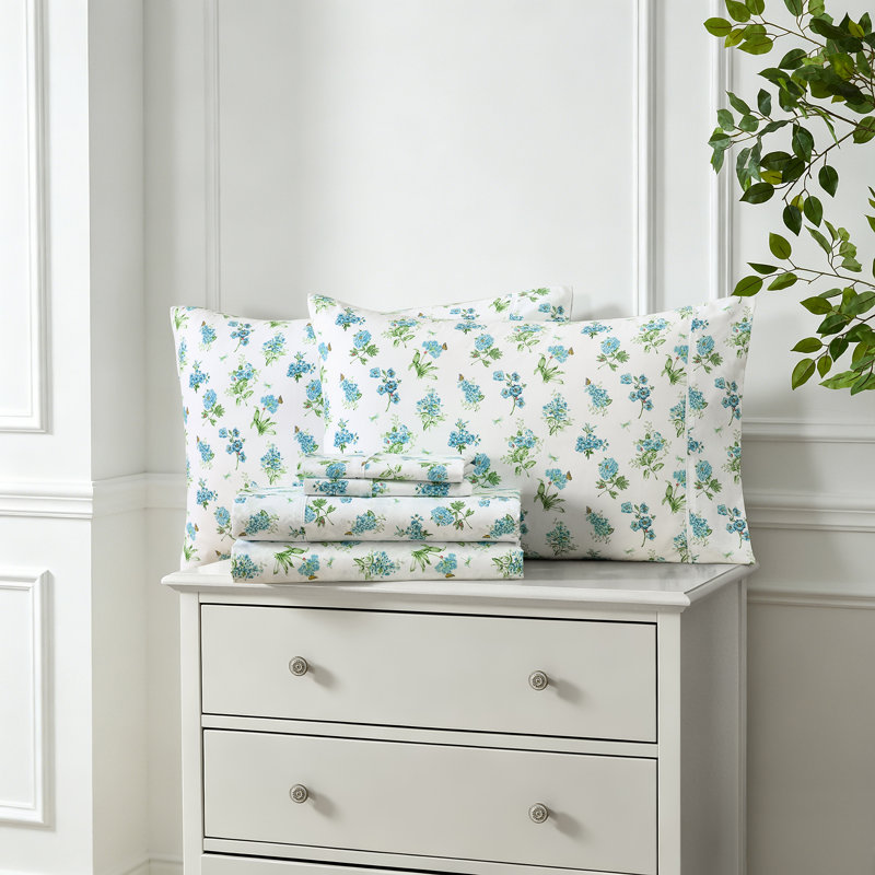 Lenox Printed 6-Piece Sheet Set, Folk Reindeer, Twin, Twin, Butterfly Meadow Blue