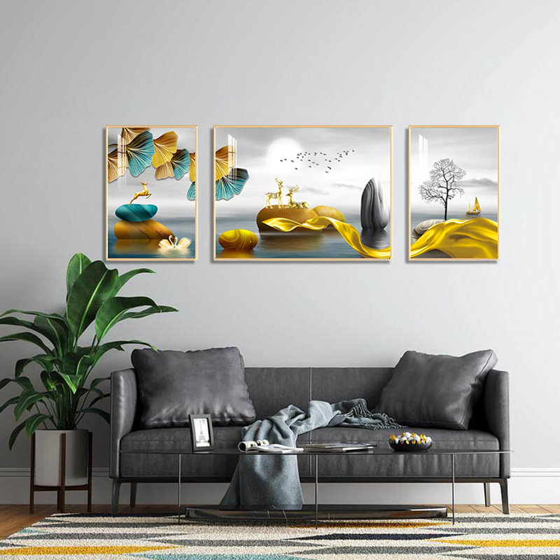 Encadré sur plastique / acrylique 3 pièces, H 27,55 po x l 74,8 po x P 1,18 po