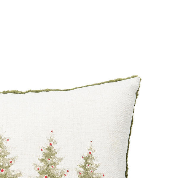 Winter Trees Embellished Green and White Throw Pillow