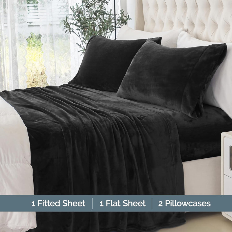Microfiber - Set of 4, Twin Sheet Set + 2 Standard Pillowcases, Black