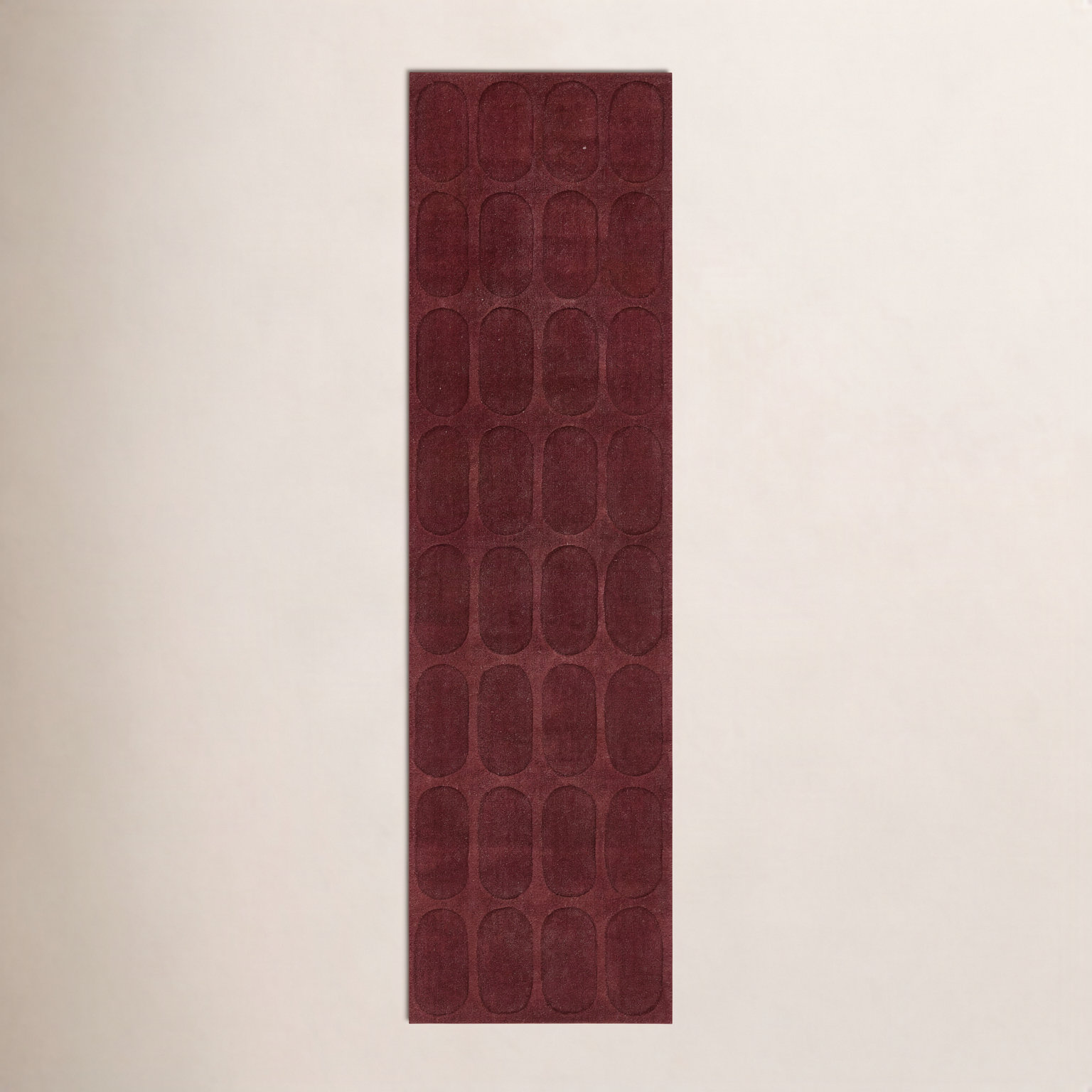 Mazzi Burgundy Hand-Loomed Geometric Wool Rug, Runner 2'3" x 8'