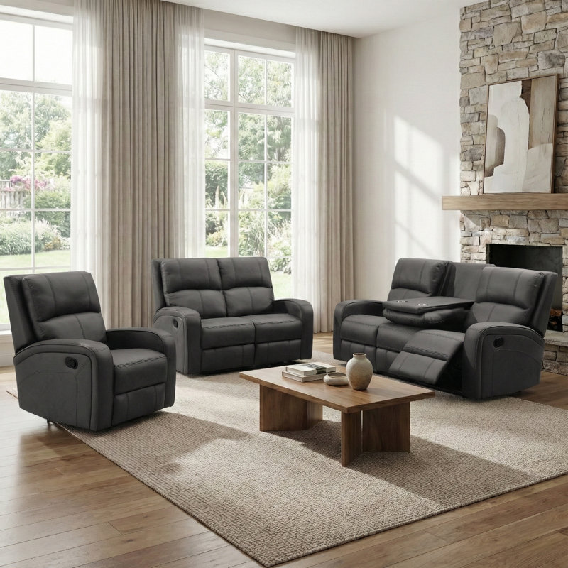Champlin 3 Seater Reclining Sofa, Grey