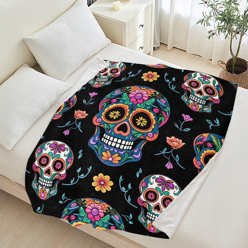 Couverture simple en flanelle JYK Halloween, Sugar Skull Pattern