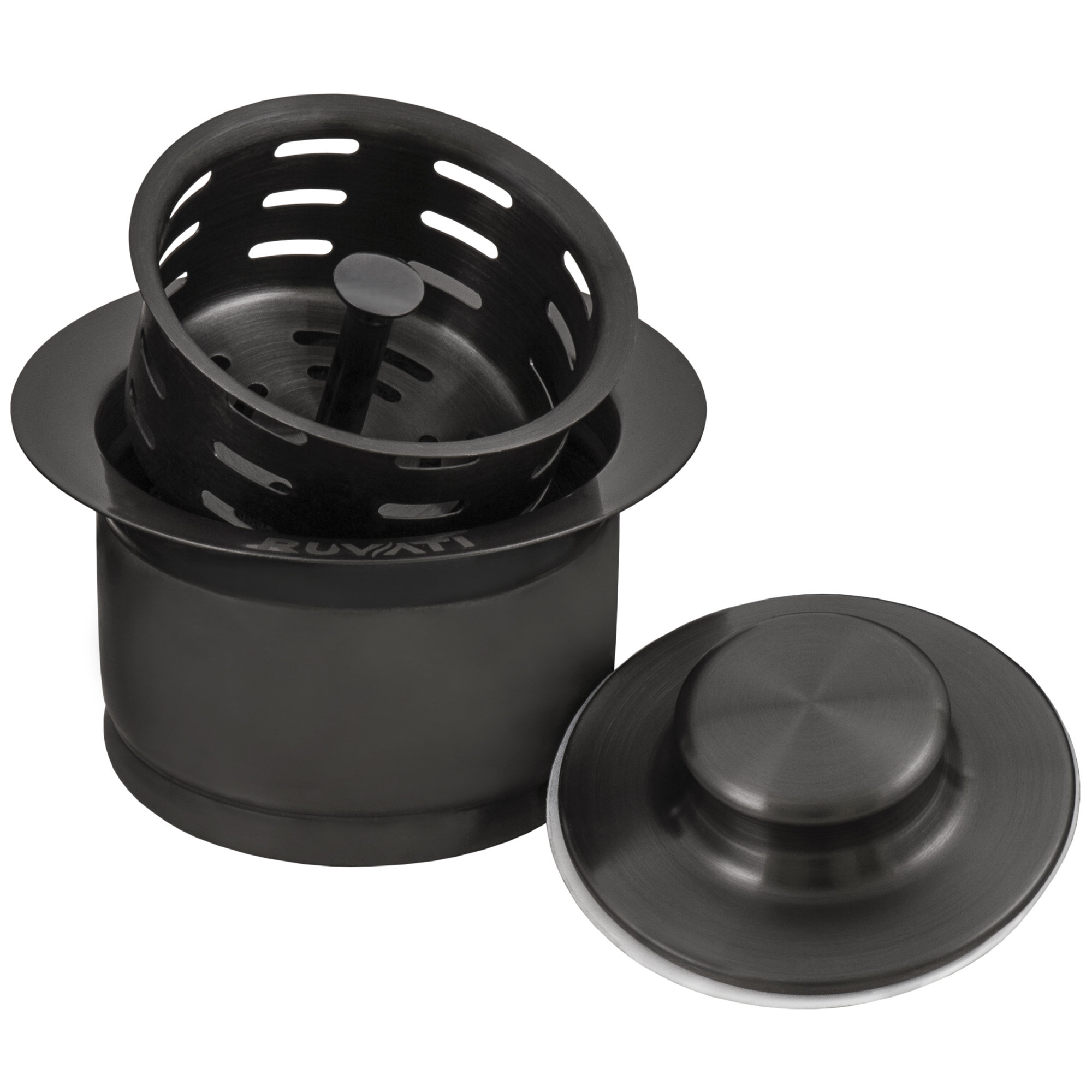 Ruvati Extended Garbage Disposal Flange with Deep Basket and Stopper - Gunmetal Black Stainless Steel - RVA1052BL