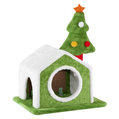 24 Inch Cat Tree House With Dual Platforms With Christmas Tree