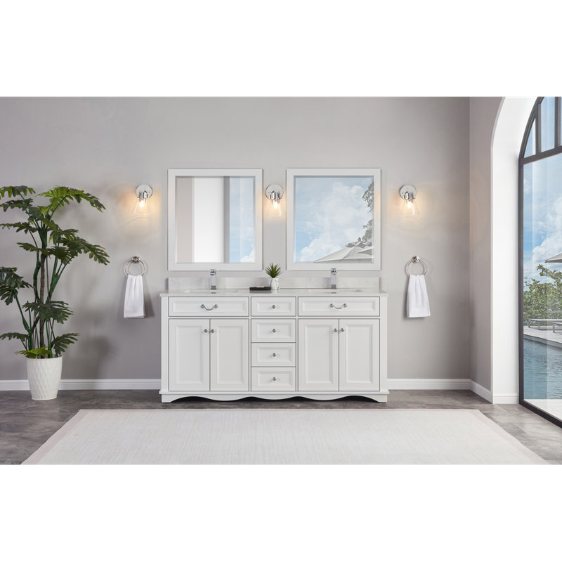 72" Solid Wood Sink Vanity  With 1' Artificial Stone Top, White