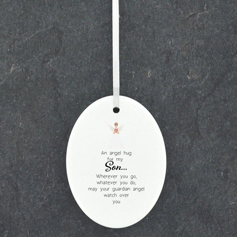 An Angel Hug For My Son Oval Shaped Ceramic Hanging Ornament